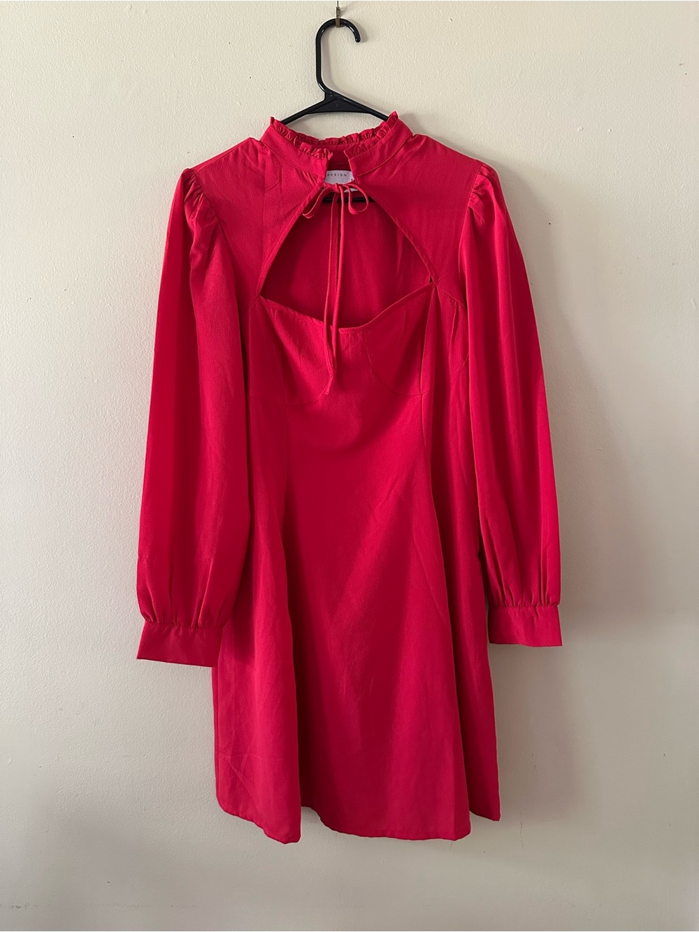 NWOT Asos Women’s Red Long Sleeve Tie Front Cutout Dress, Sz 10